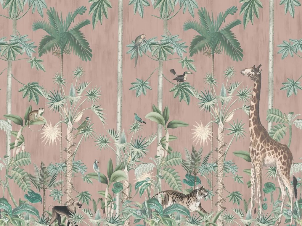 Fototapet, Giraffe's Stroll, Pink, Rebel Walls