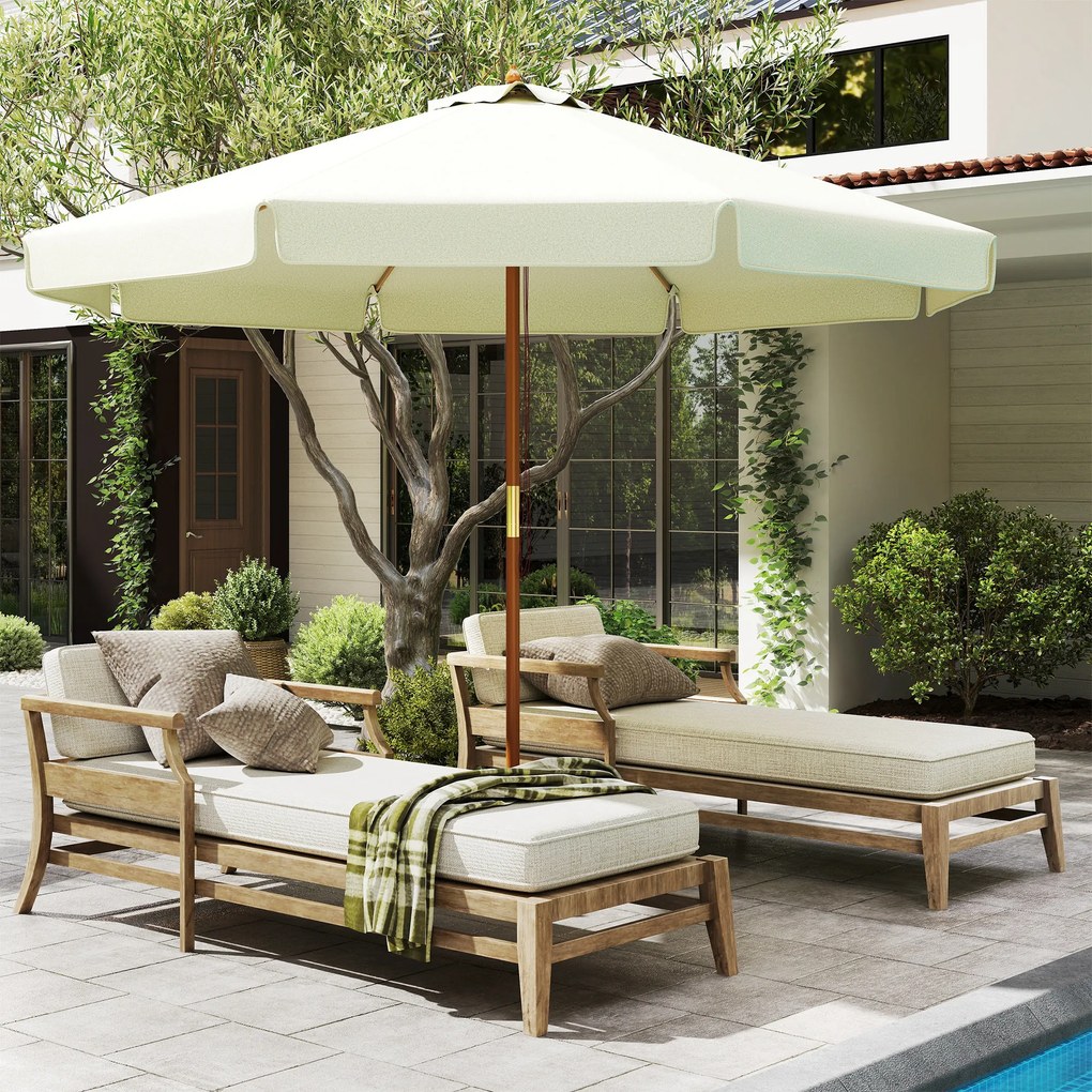 Outsunny Umbrelă Patio Reglabilă, Baldachin Dublu, 8 Stinghii Bambus, Poliester, Ø325x250cm, Bej | Aosom Romania