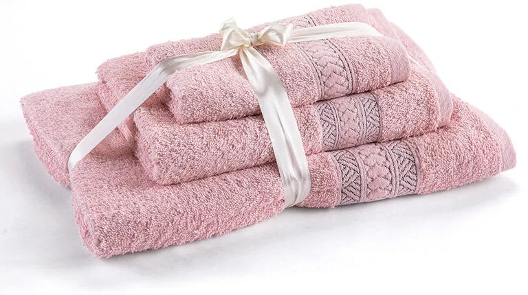 Set de prosoape şi prosop de baie frotir BERGER roz somon 3 buc