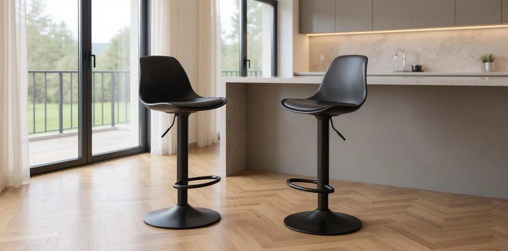 Reducere Scaun de bar negru HOGA din piele ecologica cu picior negru II. calitate