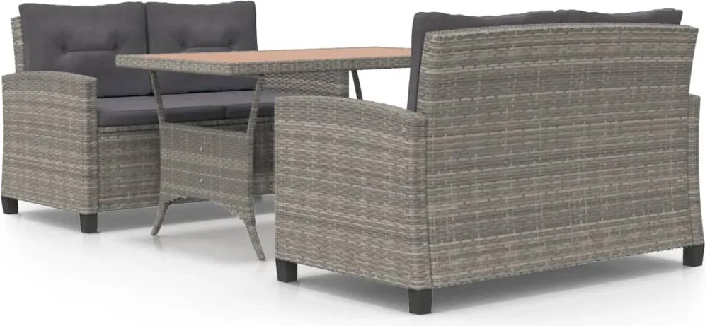 vidaXL Set mobilier grădină, 3 piese, poliratan și lemn masiv acacia