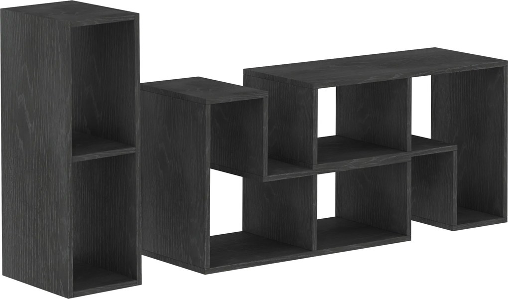 HOMCOM Mobilier TV 75" cu 2 Rafturi în Formă de L și Raft Dreptunghiular, 134-180x30,5x44 cm, Negru | Aosom Romania