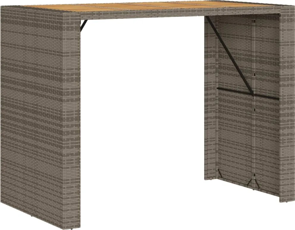 vidaXL Masă bar grădină, blat lemn acacia, gri 145x80x110 cm poliratan