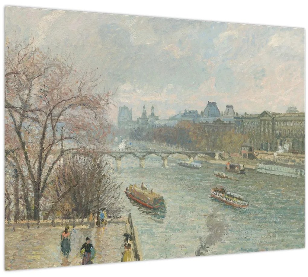 Tablou pe sticlă - Camille Pissarro, The Louvre, Afternoon, Rainy Weather, reproducere (70x50 cm)