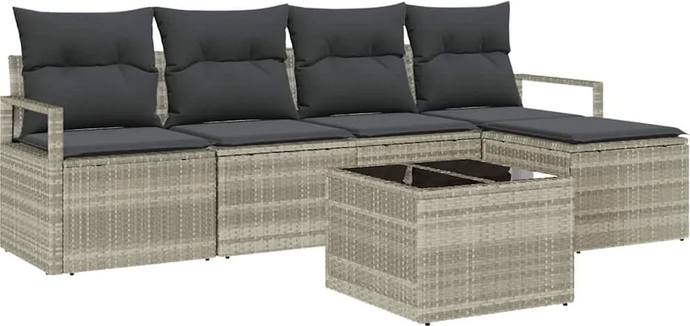 vidaXL Set de canapea cu pernă 6 pcs Gri deschis poliratan