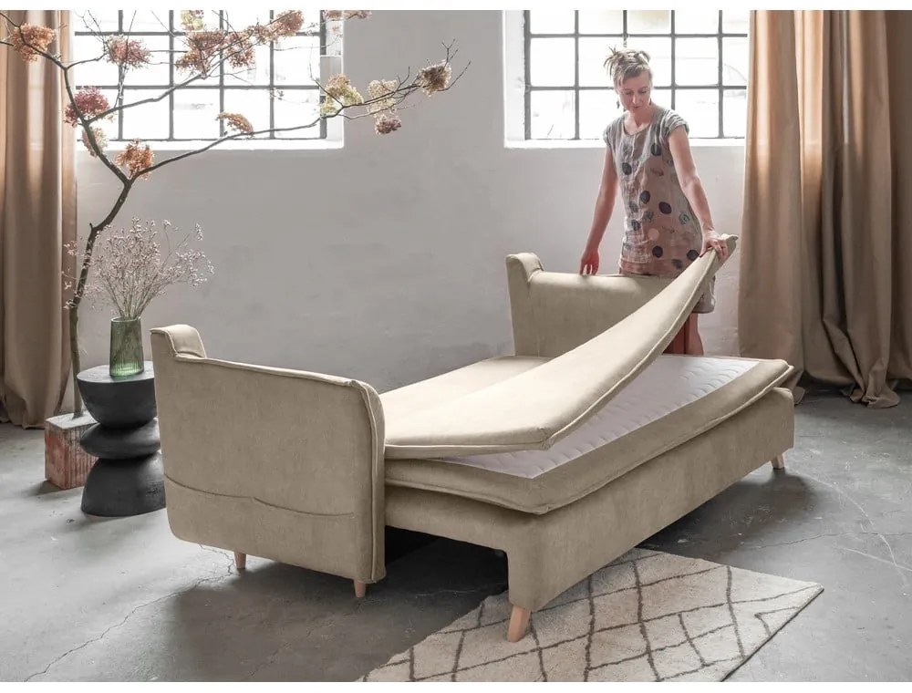 Canapea bej extensibilă cu tapițerie din catifea 225 cm Charming Charlie – Miuform