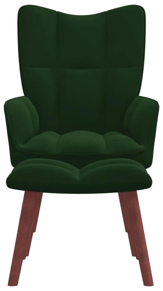 Scaun de relaxare cu taburet, verde inchis, catifea 1, Morkegronn, Cu suport de picioare
