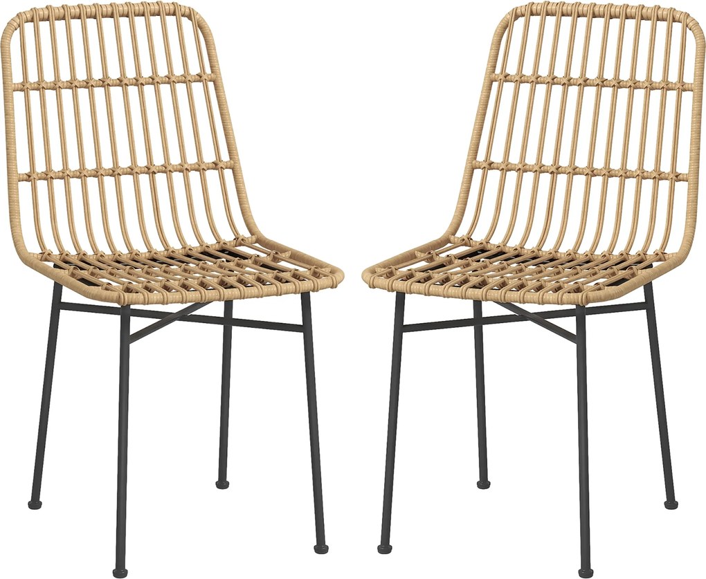 HOMCOM Set 2 Scaune pentru Bucătărie și Living Stil Boho, Scaune Moderne din PE Ratan și Oțel, 45x57x83 cm, Galben | Aosom Romania