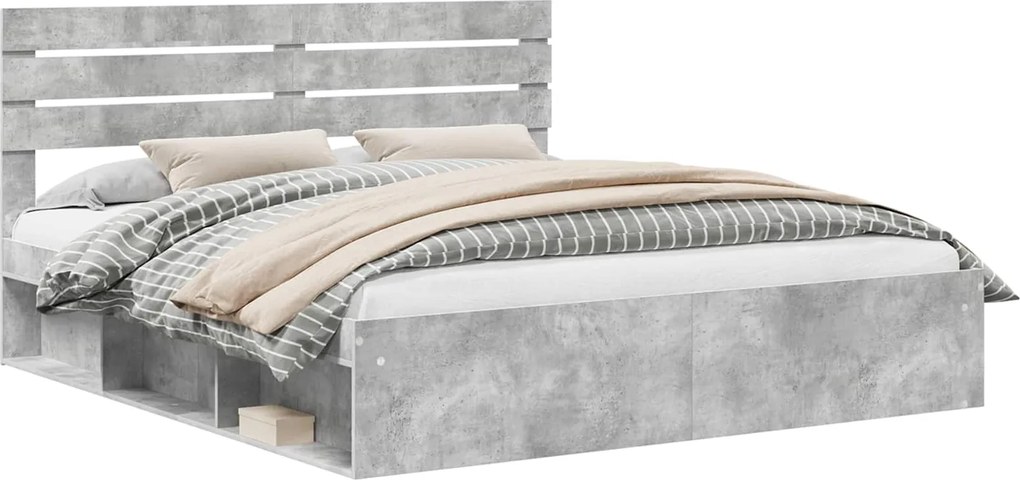 vidaXL Cadru de pat cu headboard Beton 200 x 200 cm Lemn de pin masiv