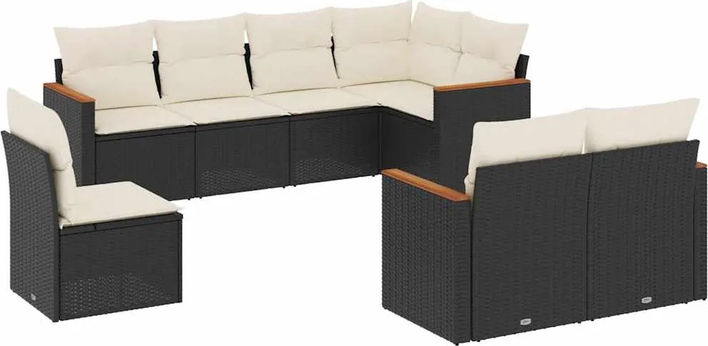 vidaXL Set mobilier de grădină cu perne, 8 piese, negru, poliratan