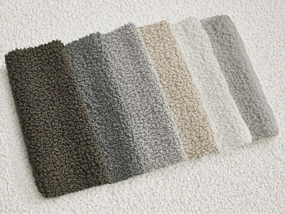 Colțar alb cu tapițerie din țesătură bouclé (cu colț pe partea dreaptă/cu șezlong) Leonore – Bobochic Paris