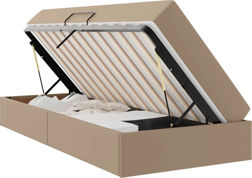 vidaXL Pat cu saltea și spațiu de depozitare 2 pcs Cappuccino Piele