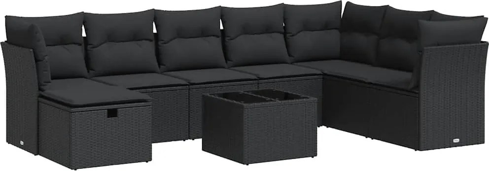 vidaXL Set mobilier de grădină cu perne, 9 piese, negru, poliratan