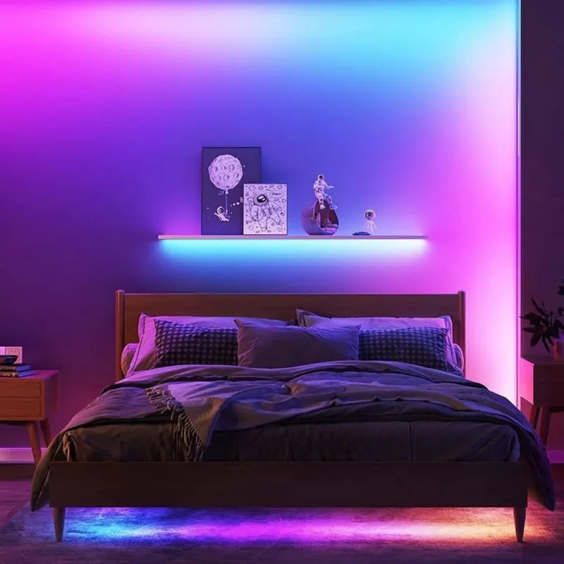 Banda LED Smart Govee RGBIC H618A3D1, 12 W, 5 m, 90 LED-uri, Wi-Fi, Bluetooth, Alexa, Control vocal si mobil, Alb