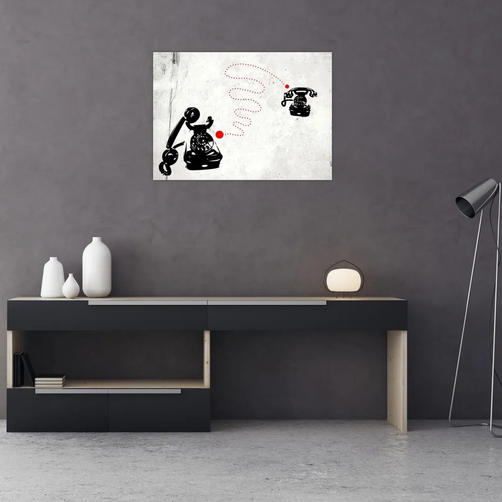 Tablou pe sticlă - Desen de telefon în stilul lui Banksy (70x50 cm)