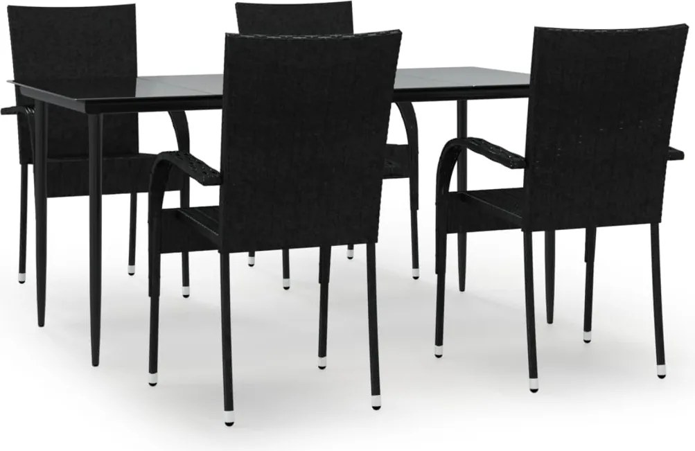 vidaXL Set mobilier de grădină, 5 piese, negru, poliratan