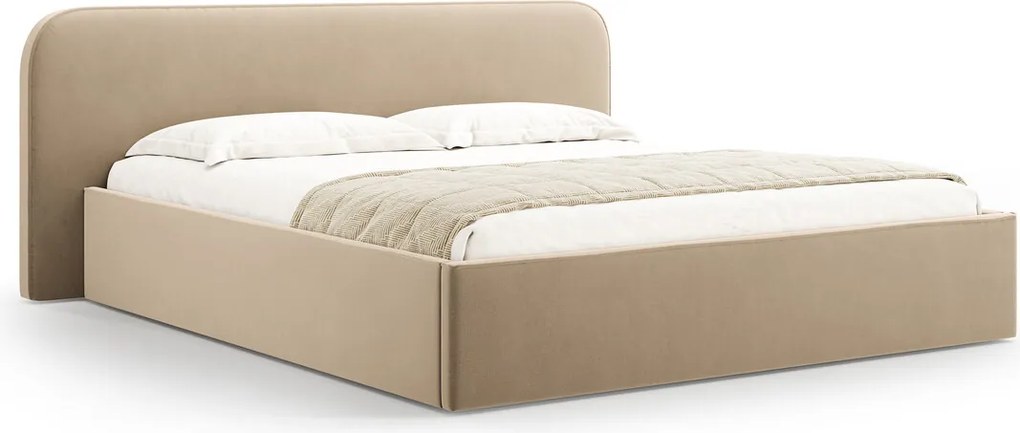 Pat tapitat cu somiera rabatabila si lada depozitare, 180x200 cm, Micadoni Home, Elizabeth-261, catifea, bej sand