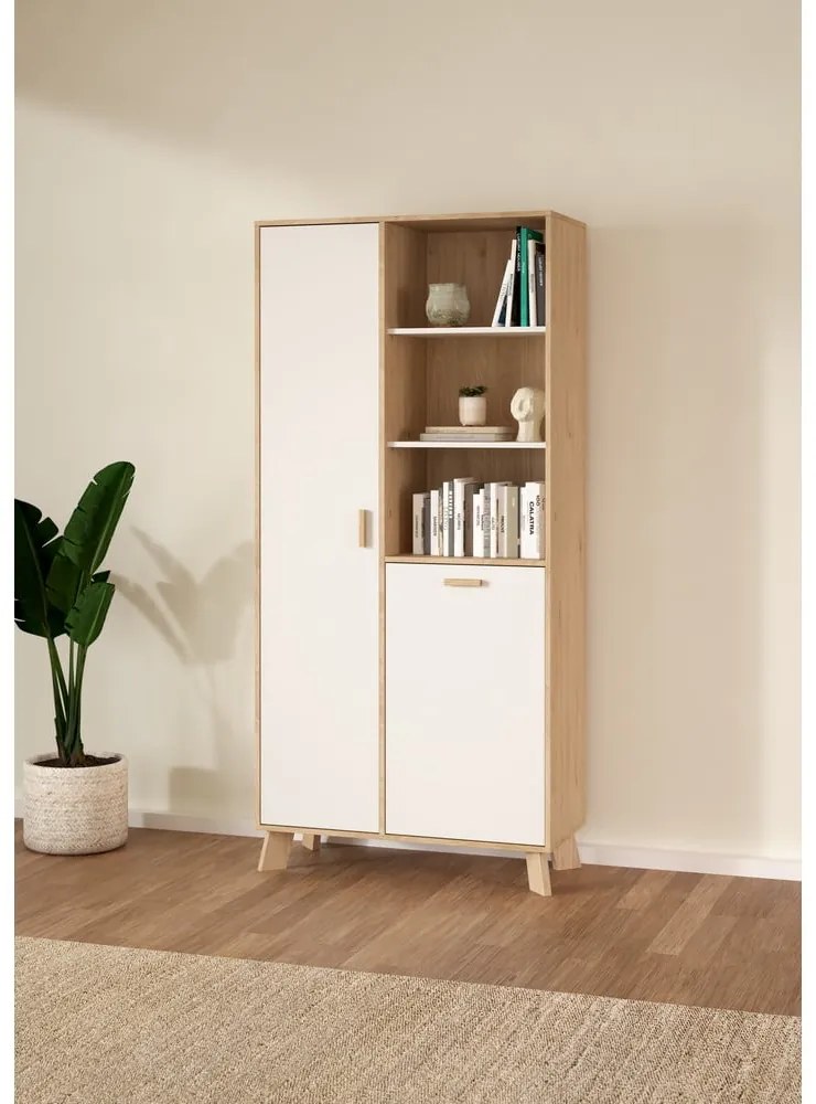 Bibliotecă albă-în culoare naturală cu aspect de lemn de stejar 89x188x40 cm Ikast – Tvilum