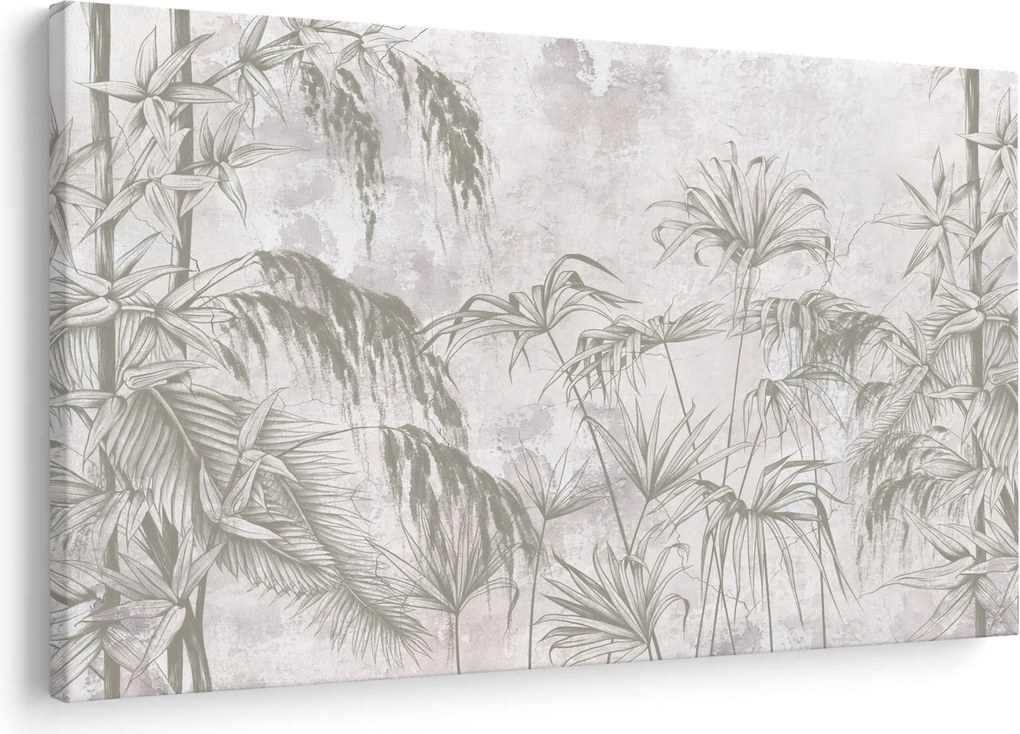 Tablou - Plante tropicale pe perete gri (90x60 cm)