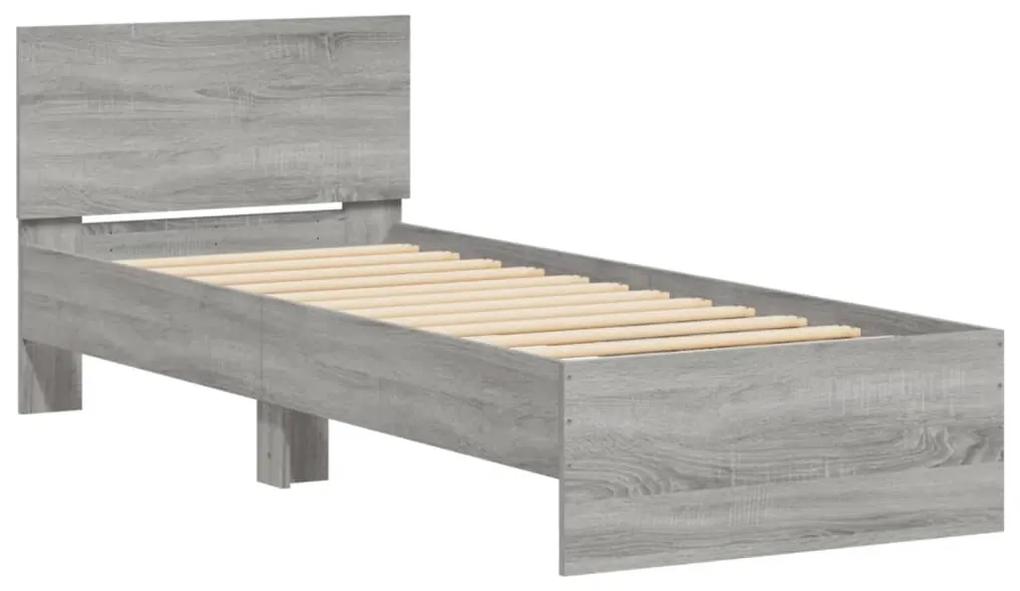 838629 vidaXL Cadru de pat cu tăblie, gri sonoma, 90x200 cm, lemn prelucrat