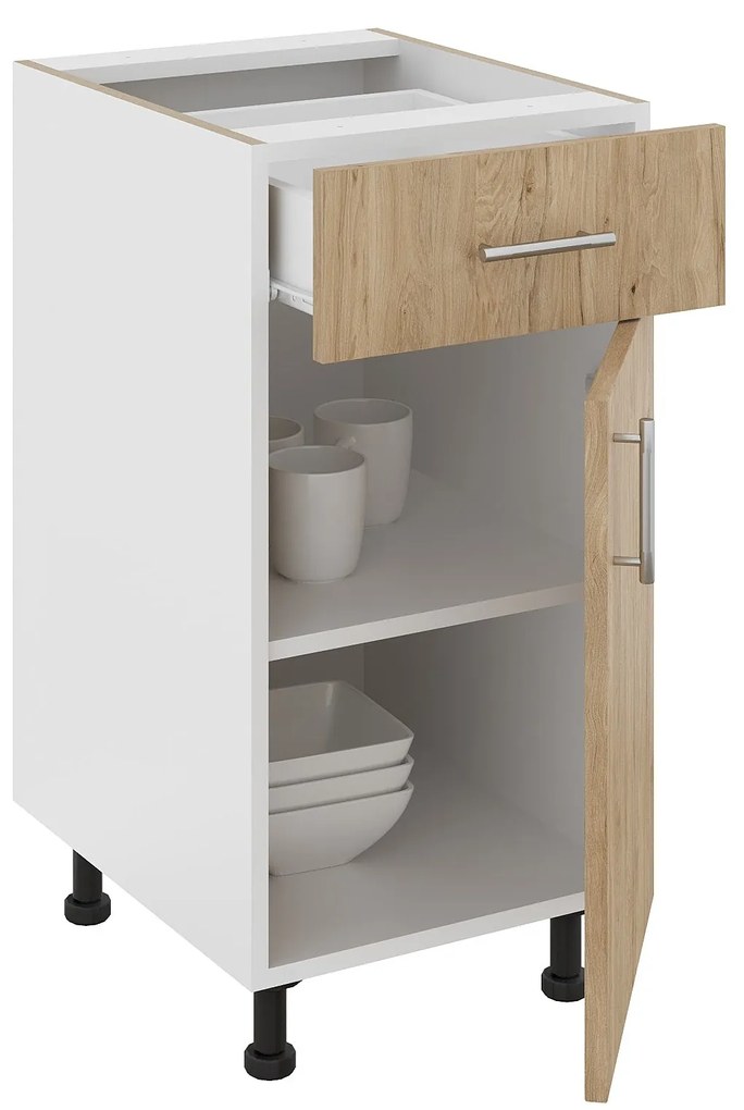 Corp Baza Karo, 1 Sertar, 1 Usa, Lemn Natural/Alb, 40 x 50 x 80 cm