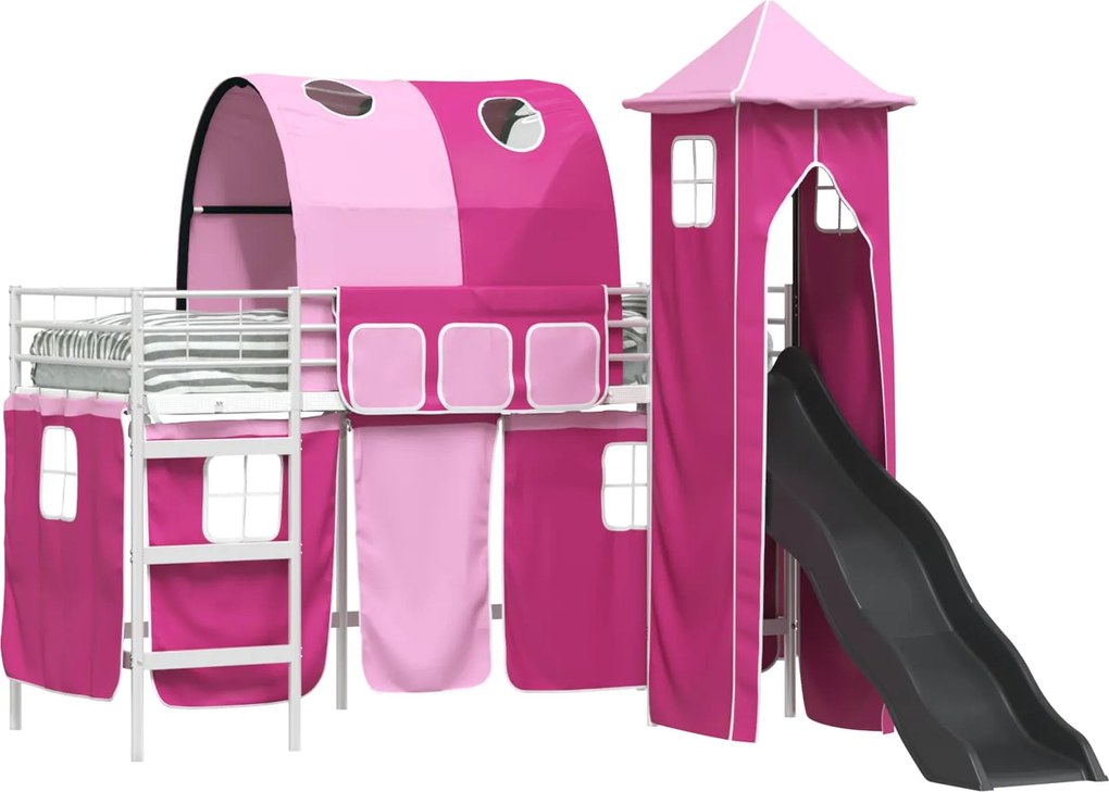 vidaXL Cadru de pat supraetajat pentru copii Alb și roz 90 x 190 cm