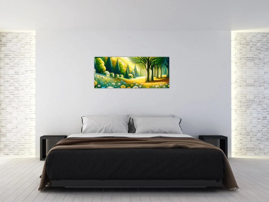 Tablou - Sat în galben-verde (120x50 cm)