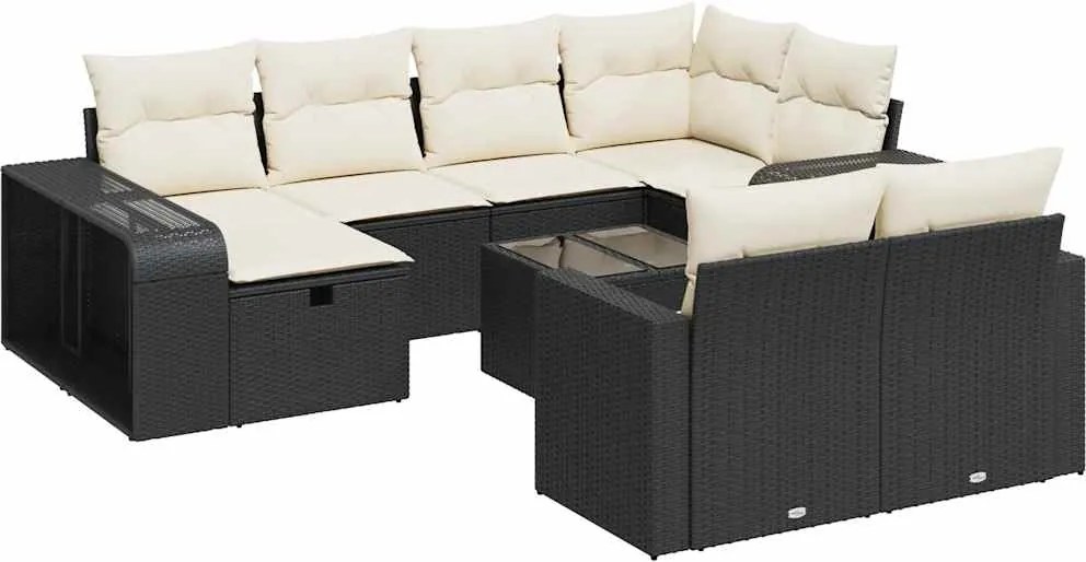 vidaXL Set canapele de grădină cu perne, 11 piese, negru, poliratan