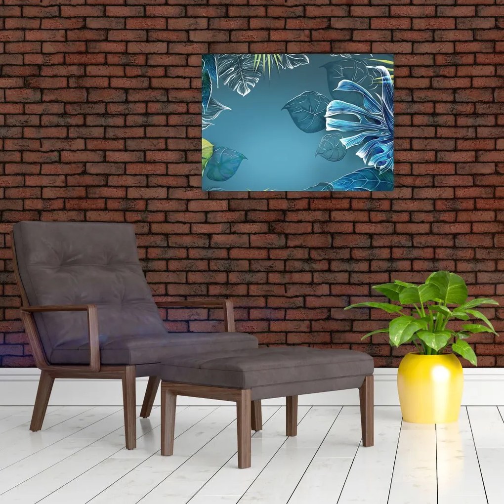 Tablou pe sticlă - Frunzele plantelor tropicale (70x50 cm)