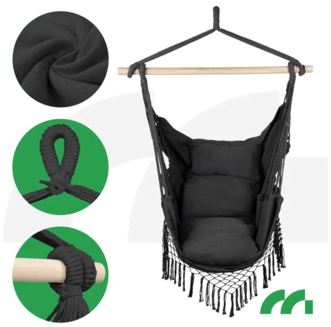 ShopJK SCAUN SUSPENDAT GRI XXL BRAZILIAN + 2X PERNĂ