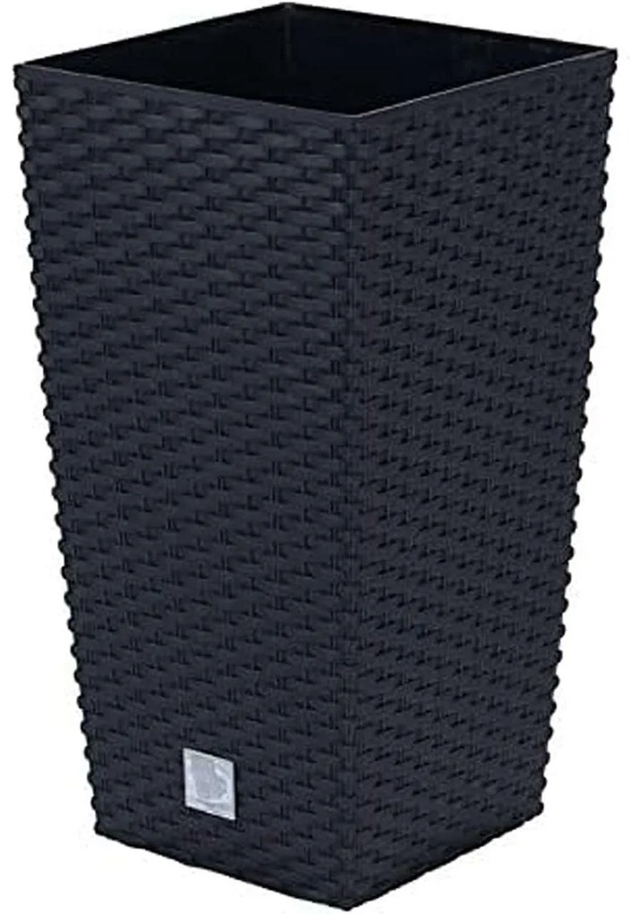Ghiveci de flori patrat, RATO square, 22.5x22.5x42.1 cm, 8 16.3 L, imitatie ratan, negru, Prosperpla