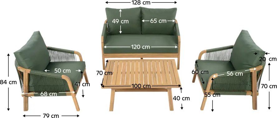 Set de grădină, lemn de salcâm, verde/natural, NADIM