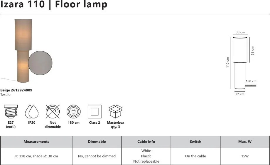 Lampadar textil design modern Izara 110cm bej