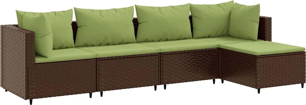 vidaXL Set șezlonguri de grădină, 5 piese, cu perne, maro, poliratan