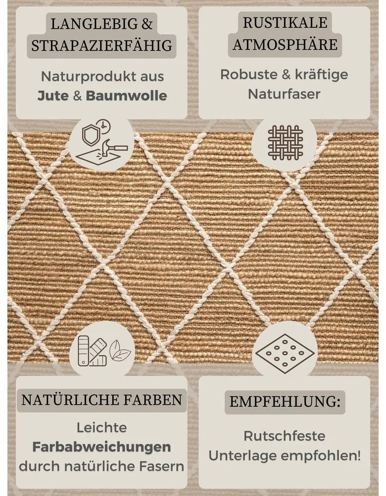 Covor în culoare naturală țesut manual din iută 80x150 cm Kunu – Hanse Home
