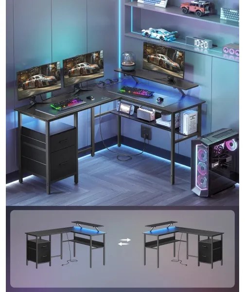 Birou cu iluminare integrată SOLEA-X, maro/negru