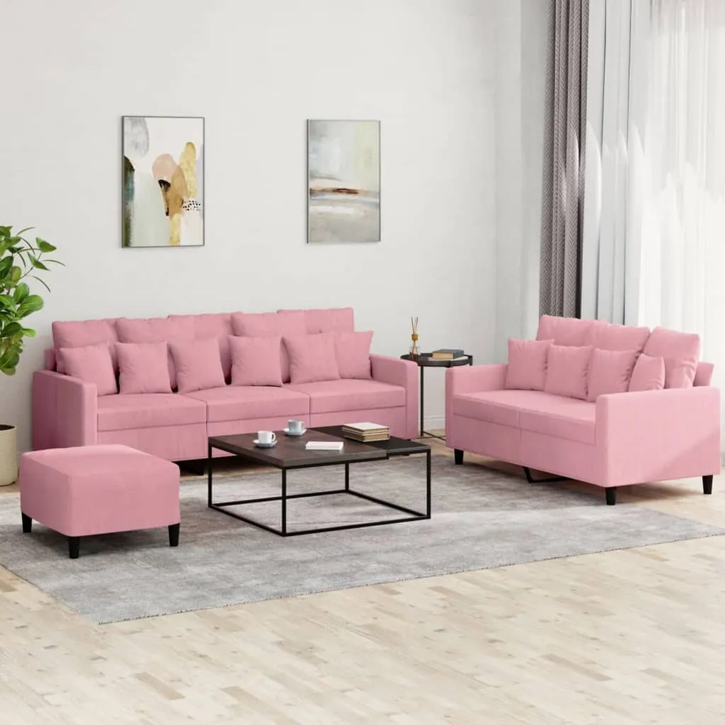 vidaXL Set de canapele cu perne, 3 piese, roz, catifea