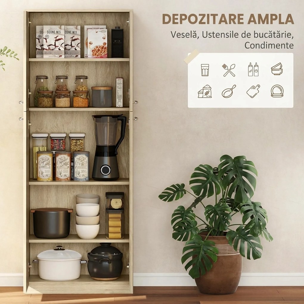 HOMCOM Mobilier de Depozitare cu 2 Dulapuri și Rafturi Reglabile din Lemn Stejar | Aosom Romania