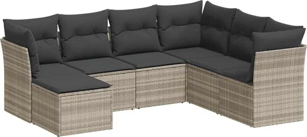 vidaXL Set canapele de grădină cu perne, 7piese gri deschis poliratan