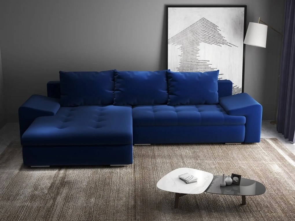 Colțar extensibil dumonde cu ladă de depozitare si sezut confortabil din spuma high-density, Leonardo Royal Albastru 260x185 cm