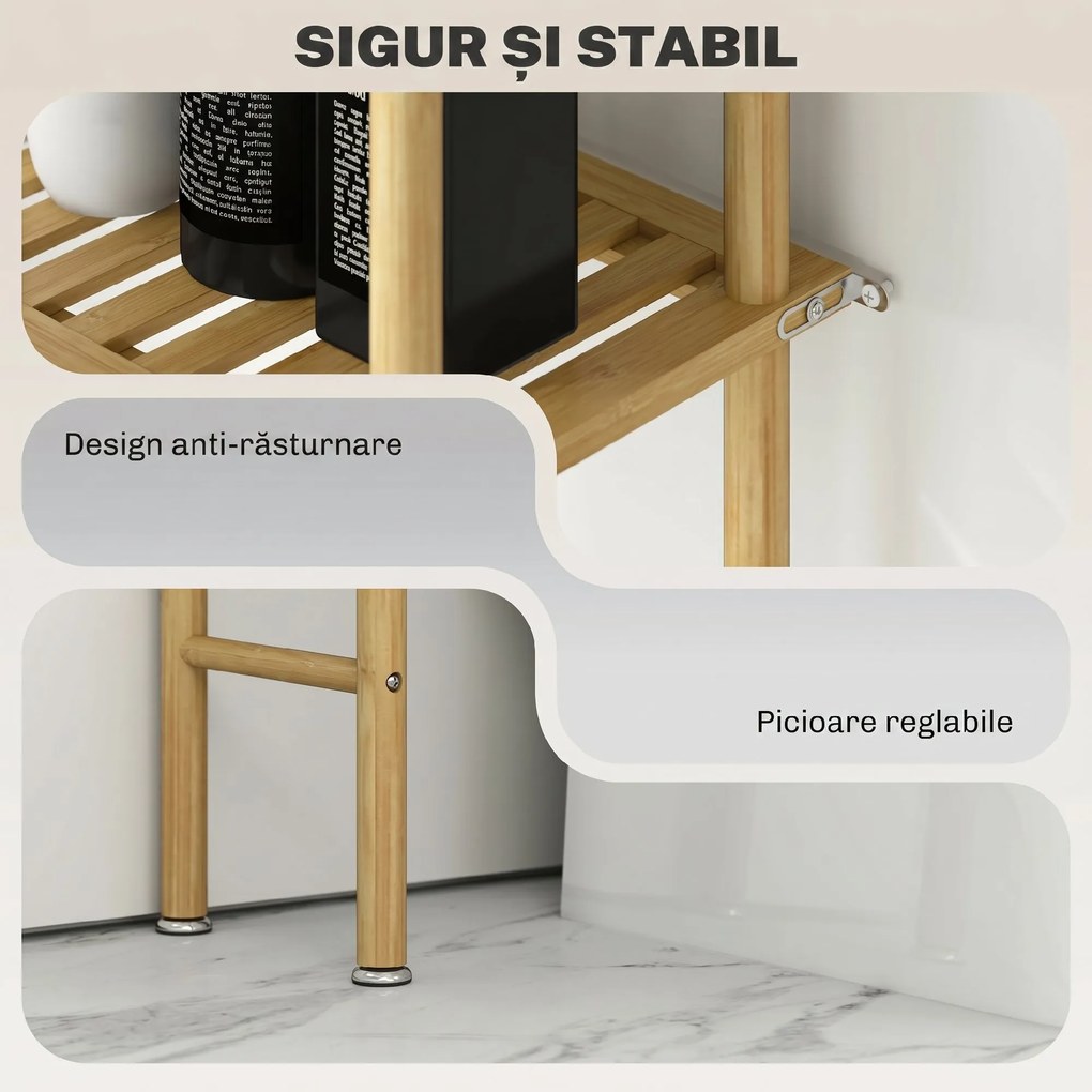 HOMCOM Unitate de Depozitare Deasupra Toaletei din Bambus cu 3 Rafturi, 63,5x25,5x181 cm, Lemn Natural | Aosom Romania