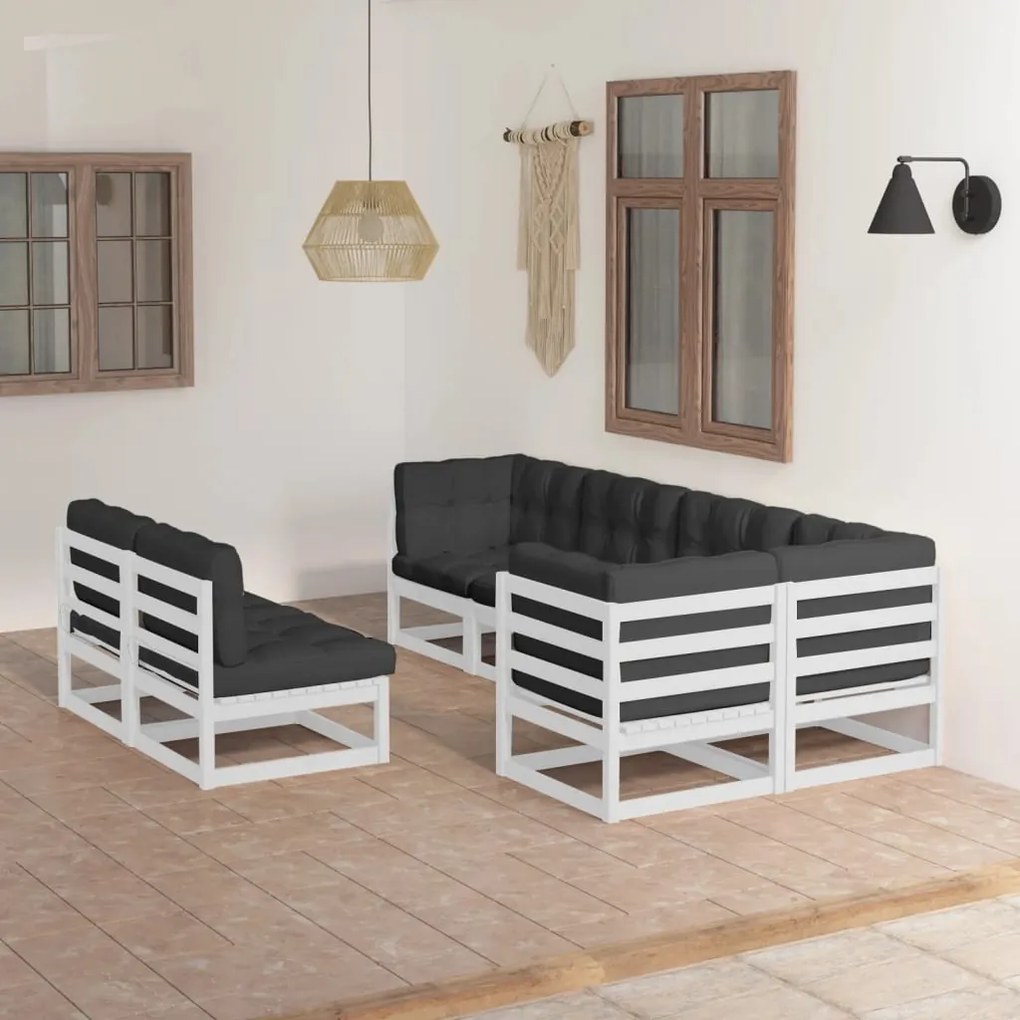 3076655 vidaXL Set mobilier de grădină cu perne, 7 piese, lemn masiv de pin