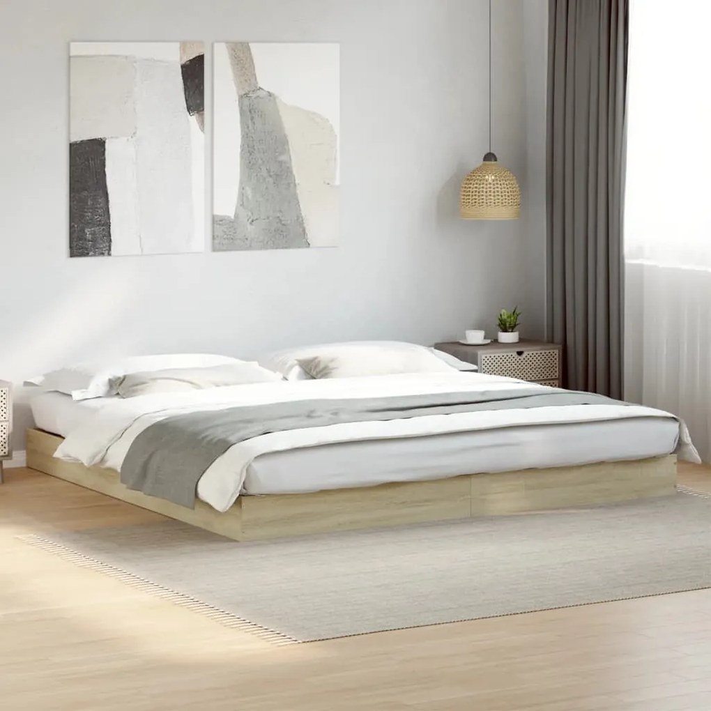 vidaXL Cadru pat fără saltea stejar sonoma, 180x200cm, lemn prelucrat