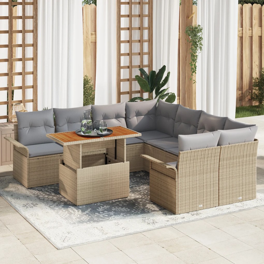 vidaXL Set canapea grădină 9 piese cu perne ratan bej