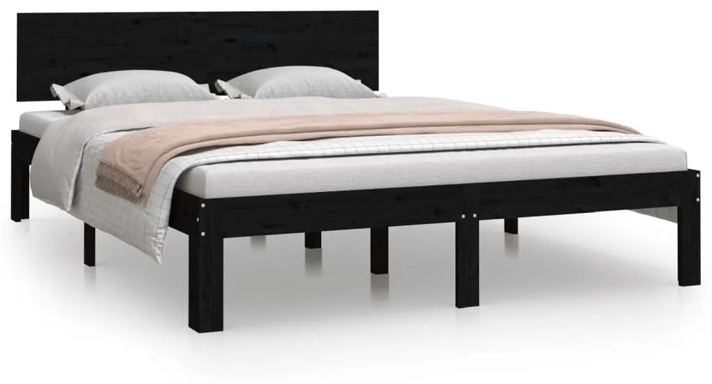 Cadru de pat King Size 5FT, negru, 150x200 cm, lemn masiv Negru, 150 x 200 cm