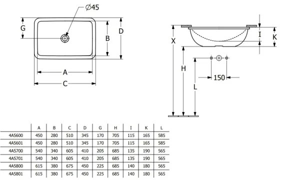Villeroy & Boch 4A5601R1 - Lavoar încastrat LOOP&FRIENDS 45 x 28 cm, ceramică, alb