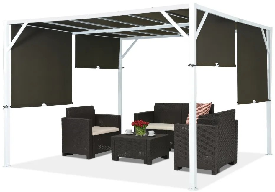 Pergolă terasă metalică Santorini 3 x 3 m alb-maro Garden Point