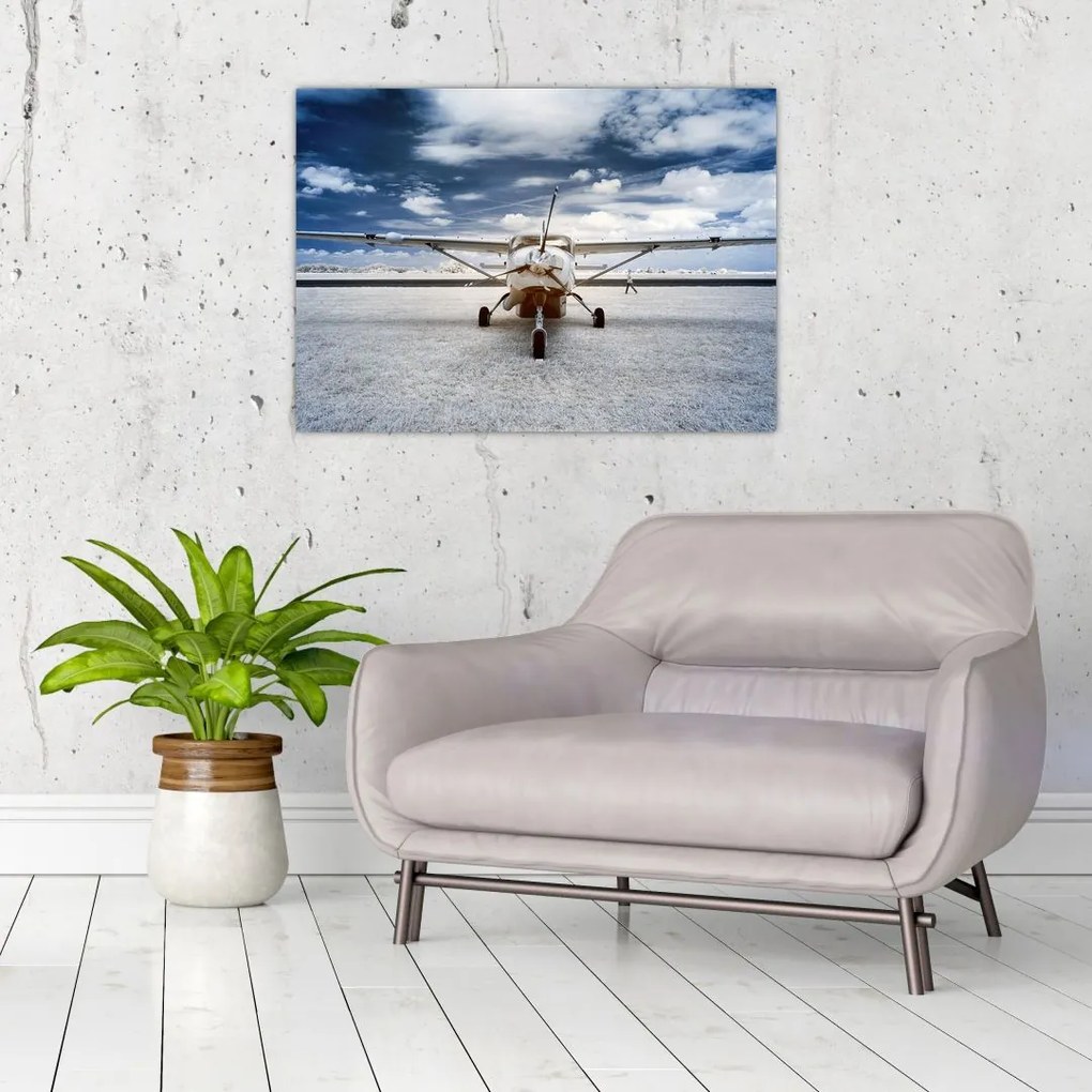 Tablou pe sticlă cu aeroplan cu motor (70x50 cm)