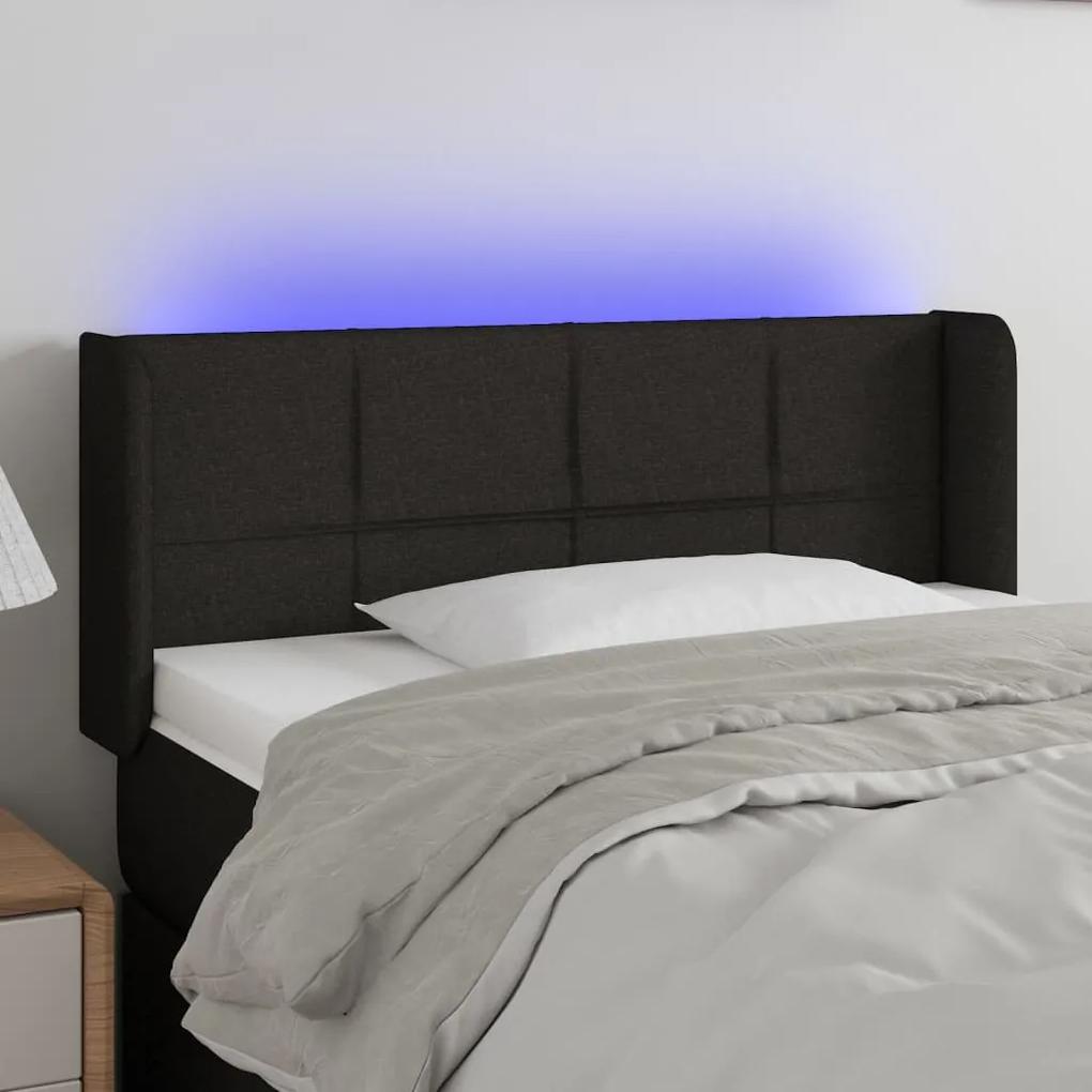 3123220 vidaXL Tăblie de pat cu LED, negru, 93x16x78/88 cm, textil