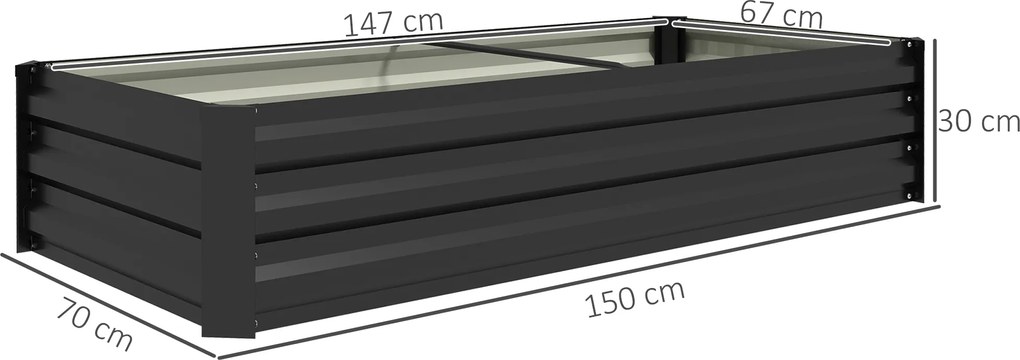 Outsunny Jardinieră dreptunghiulară bac de flori în oțel cu margine de siguranță și fund deschis negru | Aosom Romania